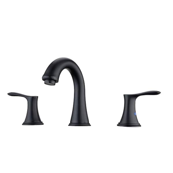 Flynama Widespread Double Handle Bathroom Faucet With Drain Assembly in Matte Black