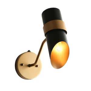 11.4 in. Black and Dark Gold Dusk to Dawn Outdoor Hardwired Wall Lantern Sconce with No Bulbs Included