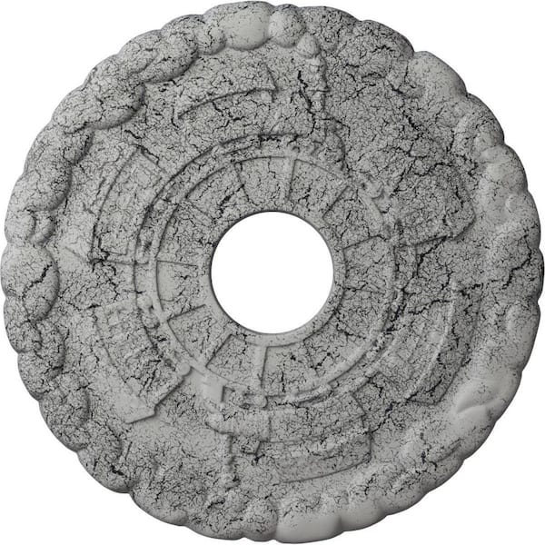 Ekena Millwork 1 in. x 18-1/2 in. x 18-1/2 in. Polyurethane Kendall Train Station Ceiling Medallion, Ultra Pure White Crackle