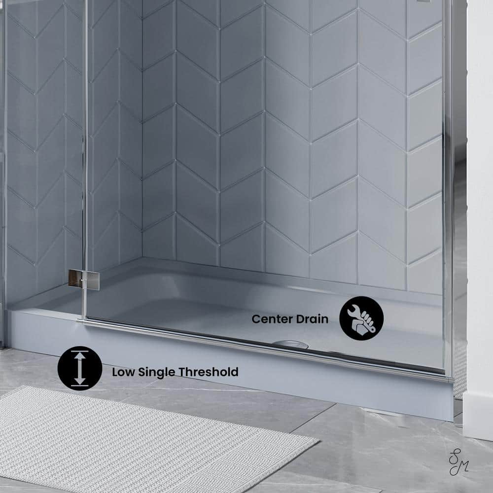 Voltaire Gray Acrylic Single-Threshold Shower Base, 60" x 30"