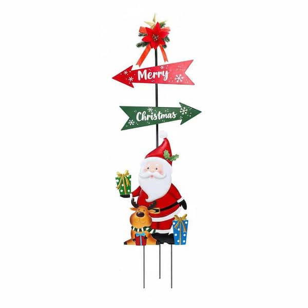 クリスマス デコレーション アウトドア クリスマス ヤードサイン ホリデー装飾 Unbrand 47 in. Metal Santa Yard Sign with Stakes - Christmas