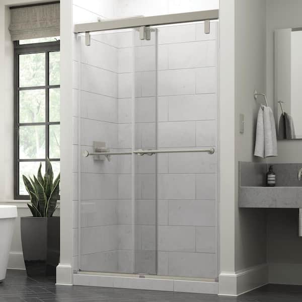 Delta Mod 48 in. x 71-1/2 in. Soft-Close Frameless Sliding Shower Door in Nickel with 3/8 in. (10mm) Clear Glass