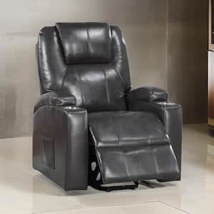 Gray Faux Leather Power Lift Recliner with Cupholders