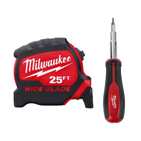 Milwaukee 25 ft. x 1.3 in. Wide Blade Tape Measure with 17 ft. Reach and 11-in-1 Multi-Tip Screwdriver