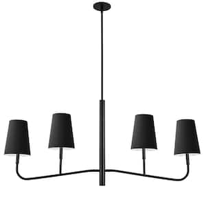 Eleanor 4-Light Matte Black Shaded Linear Chandelier for Dining