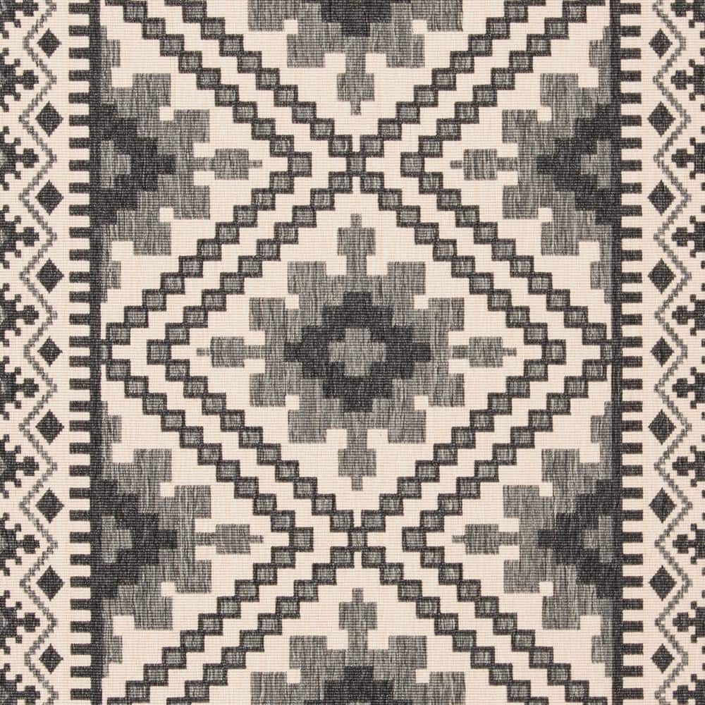 Ivory and Slate Southwestern Synthetic Indoor/Outdoor Area Rug