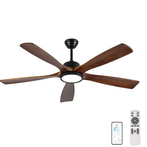60 in. Black 5 Wood Blades Downrod Stardand Ceiling Fan with Full Spectrum LED Light and Remote Control Included
