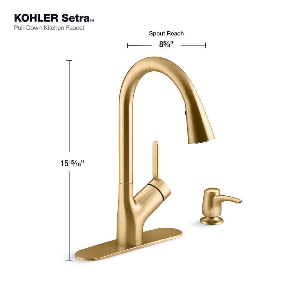 Vibrant Brushed Moderne Brass Pull-Down Kitchen Faucet with Soap Dispenser