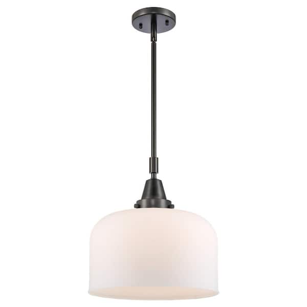 Bell 100-Watt 1-Light Matte Black Standard Mini Pendant Light with Matte White Glass, No Bulbs Included