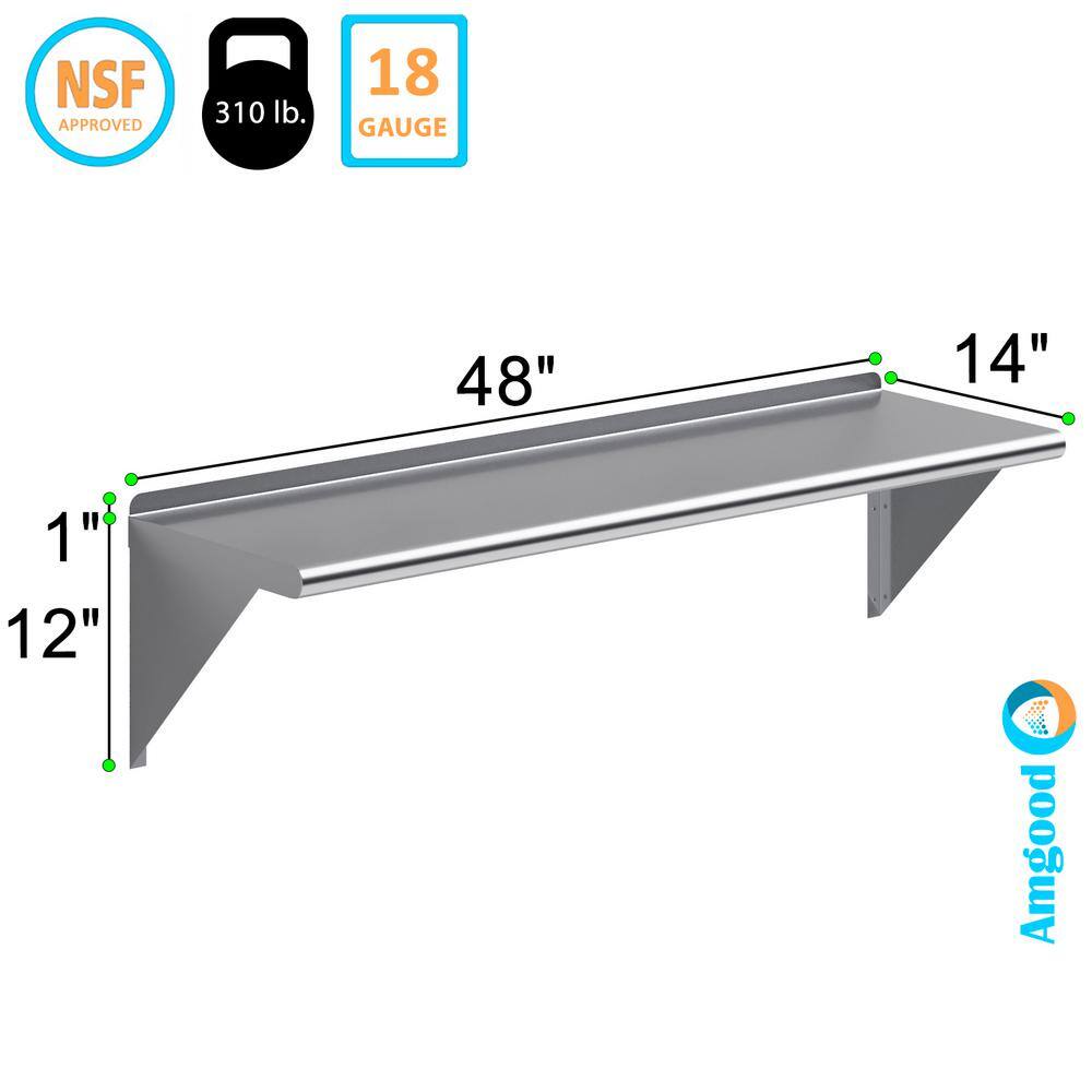 48" Stainless Steel Wall Shelf with Brackets