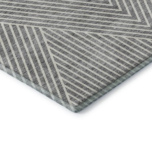 Mayfield Premium Machine Washable Abstract AMF937 Gray 8 ft. x 8 ft. Round Rug
