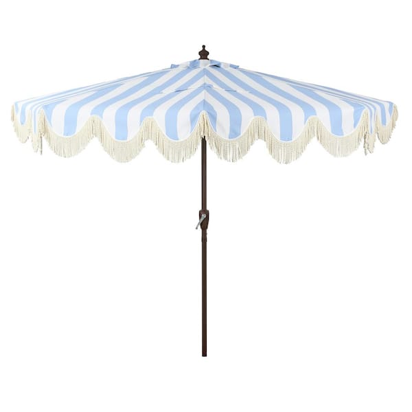 9foot blue and white patio umbrella Blissun 9' Outdoor Umbrella, Striped Patio Umbrella, Outdoor Table Umbrella, Market with 8 Sturdy Ribs, Push Button Tilt Crank (Blue and Green) : Patio, Lawn & Garden to block the sun all day long and find the perfect angle up to 45 9 ft. Outdoor Patio Umbrella,