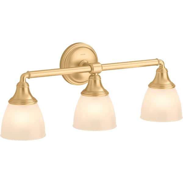 KOHLER Devonshire 3 Light Brushed Moderne Brass Indoor Bathroom Vanity Light Fixture, Position Facing Up or Down, UL Listed