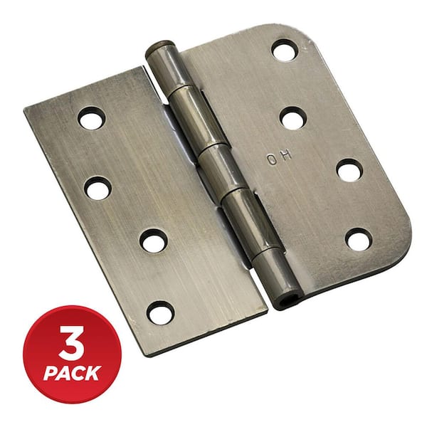 4 in. x 4 in. Antique Brass Full Mortise Combination Butt Hinge with Removable Pin (3-Pack)