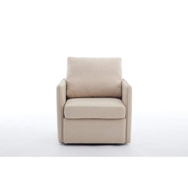 Zeus & Ruta Beige Comfy Single Sofa Chair Outdoor Lounge Chair with Storage and Beige Cushions