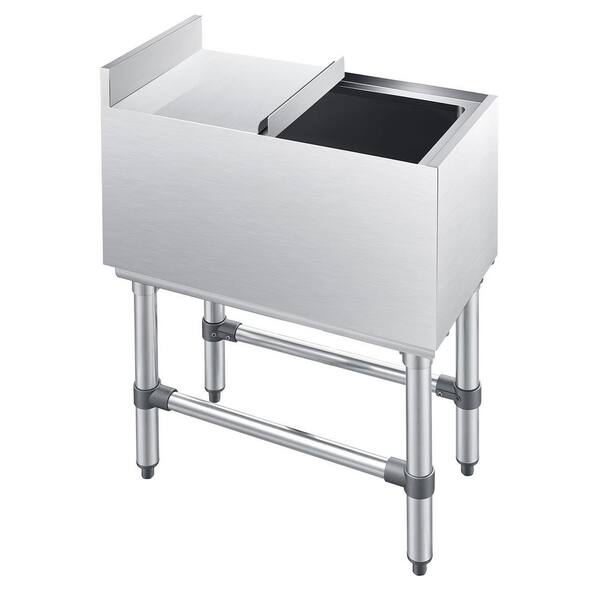 Commercial Ice Bin, 39.6 qt. Capacity, 12 x 24 x 33 in. Stainless Steel with Lid Cooler Cart Single Bowl Freestanding