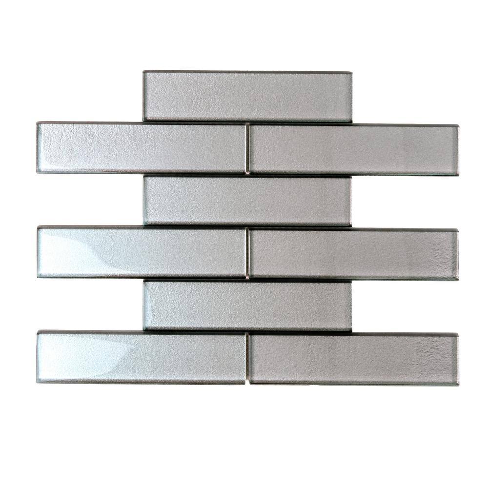 Gray 2 in. x 8 in. Polished Glass Mosaic Tile Sample (0.11 sq. ft./Piece) price history on PriceWatchPro