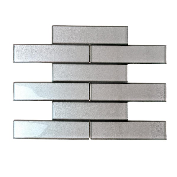 Apollo Tile Gray 2 in. x 8 in. Polished Glass Mosaic Tile Sample (0.11 sq. ft./Piece)