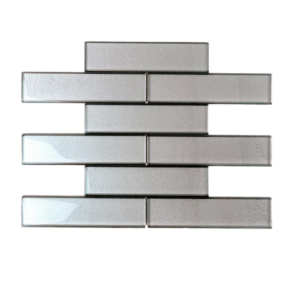 Pewter 2x8 Glass Subway Mosaic Tile for Kitchen and Bathroom