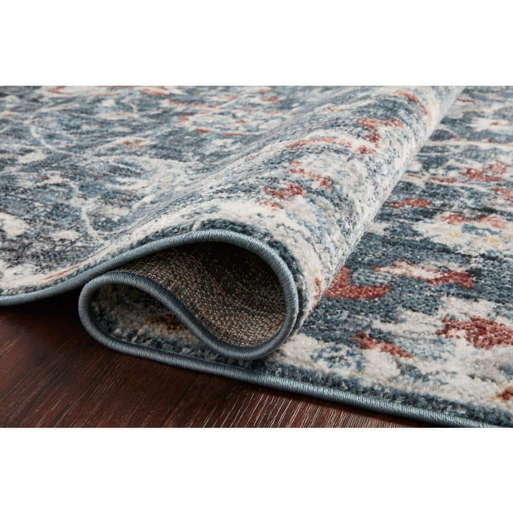 Cassandra Blue and Rust Stain-Resistant Synthetic Area Rug