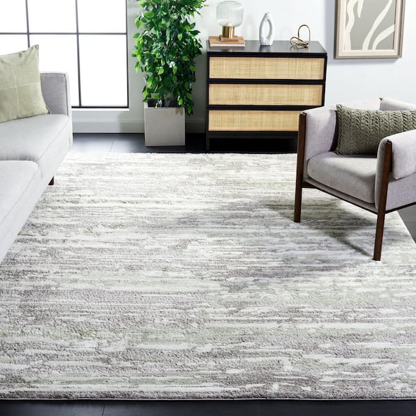 Century 7 ft. x 7 ft. Gray/Green Striped Watercolor Square Area Rug