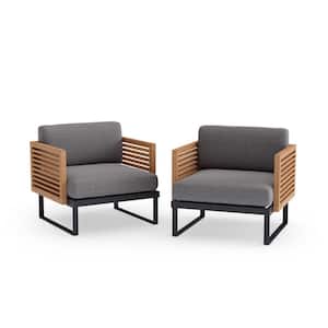 Monterey 2 Piece Aluminum Teak Outdoor Patio Lounge Chair with Cast Slate Cushions