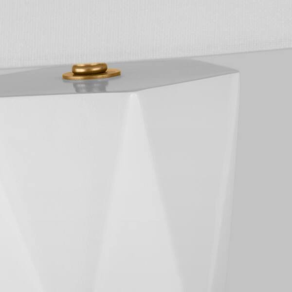 SCOTT LIVING - Fernwood 26 .5 in. Gloss White Medium Table Lamp with White Linen Fabric Shade