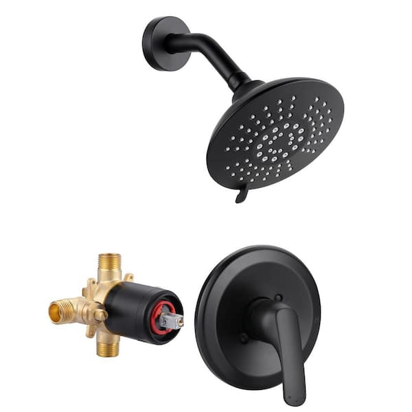 Single Handle 5-Spray Patterns Round Shower Faucet 1.8 GPM with Corrosion Resistant and Valve in. Black