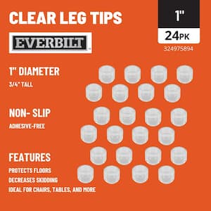1 in. Clear Rubber Like Plastic Leg Caps for Table, Chair, and Furniture Leg Floor Protection (24-Pack)