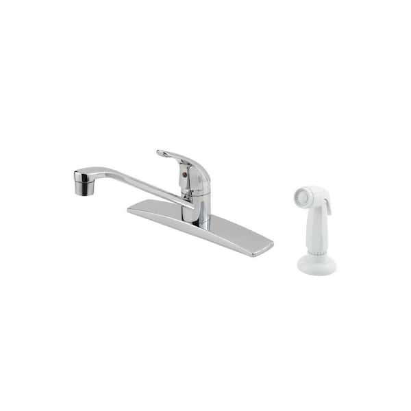 Pfirst Series Single Handle Deck Mount Standard Kitchen Faucet with Side Sprayer in Polished Chrome