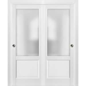 1422 48 in. x 80 in. 1 Panel White Finished Pine Wood Sliding Door with Closet Bypass Hardware