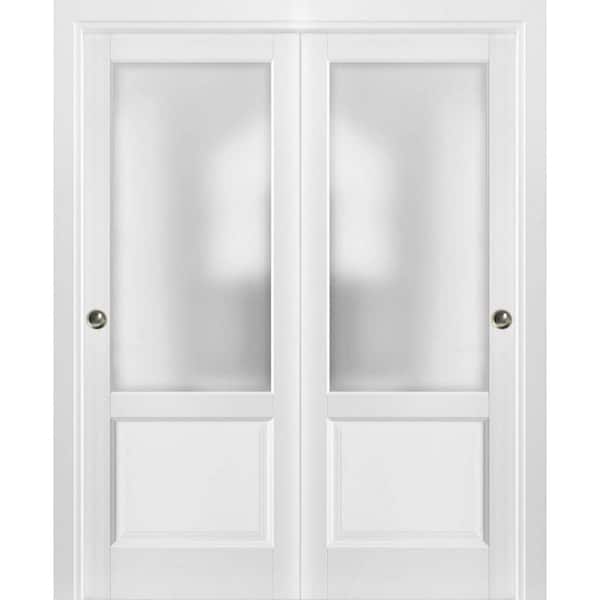 1422 64 in. x 96 in. 1 Panel White Finished Pine Wood Sliding Door with Closet Bypass Hardware