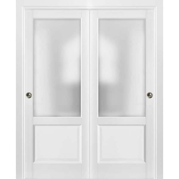 Sartodoors 1422 72 in. x 80 in. 1 Panel White Finished Pine Wood Sliding Door with Closet Bypass Hardware