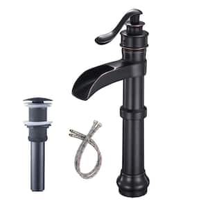 Single Handle Single-Hole Bathroom Waterfall Vessel Sink Faucet with Pop Up Drain Kit Included in Oil Rubbed Bronze