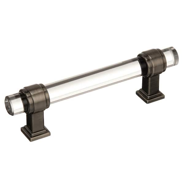 Amerock Glacio 3-3/4 in. (96mm) Modern Clear/Gunmetal Bar Cabinet Pull