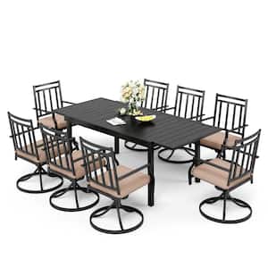 9-Piece Metal Patio Outdoor Dining Set with Beige Cushions