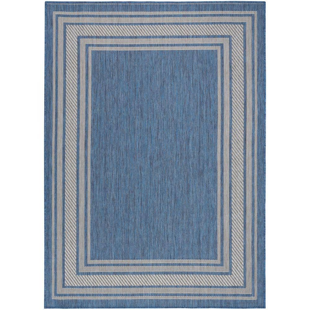 Denim Blue and Beige Geometric Rectangular 4' x 6' Indoor/Outdoor Rug