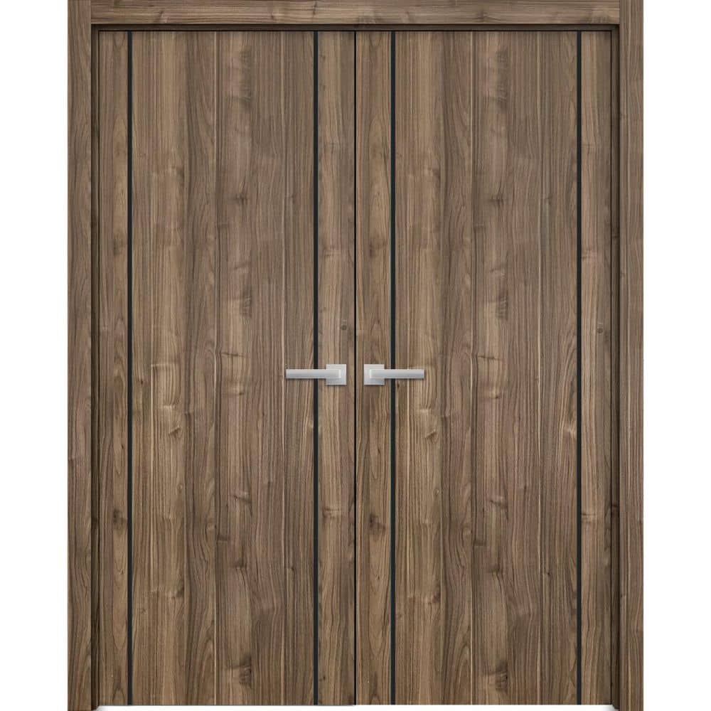 64 in. x 84 in. 2 Panel Walnut Finished Solid Wood with Honeycomb Sliding Door with Hardware price history on PriceWatchPro