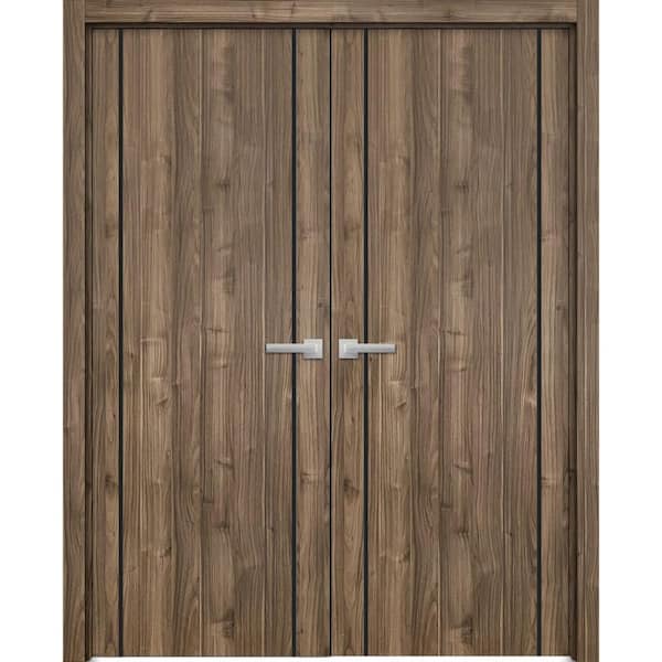Sartodoors 72 in. x 80 in. 2 Panel Walnut Finished Solid Wood with Honeycomb Sliding Door with Hardware
