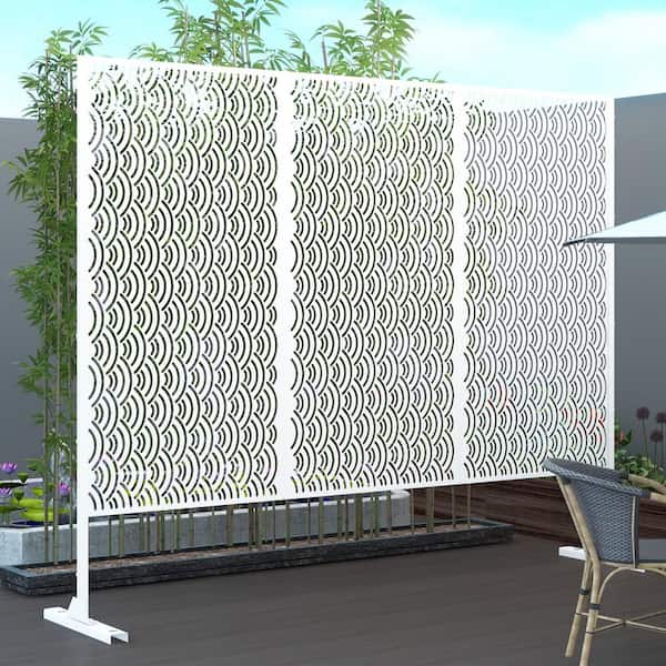 Lirago 75 x 48 inches Metal Laser Cut Privacy Screen in White