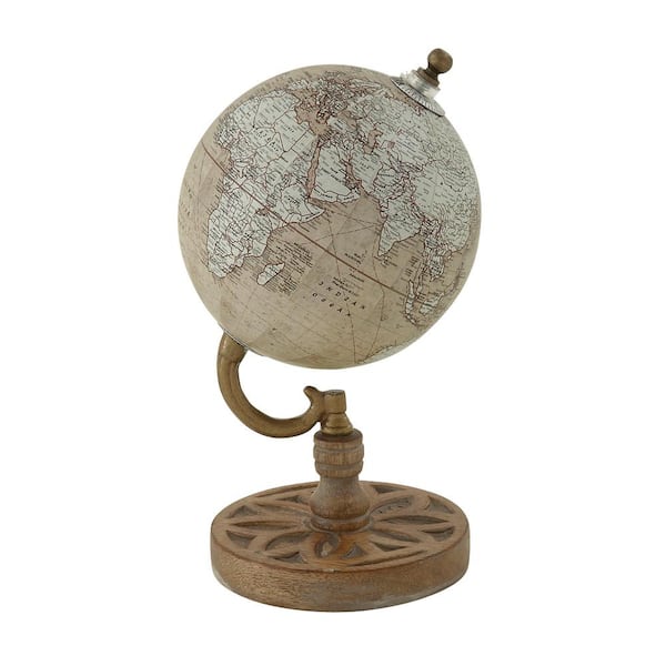 Litton Lane 9 in. Beige Wood Decorative Globe