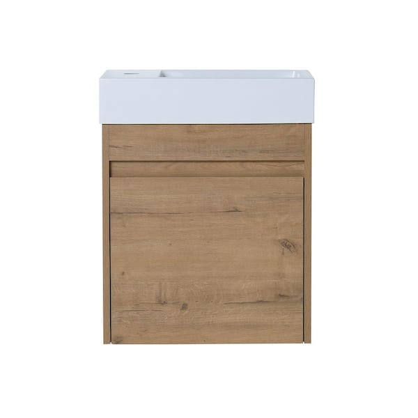 18.11 in. W x 10.23 in. D x 22.83 in. H Single Sink Wall Mounted Bath Vanity in Imitative Oak with White Resin Top