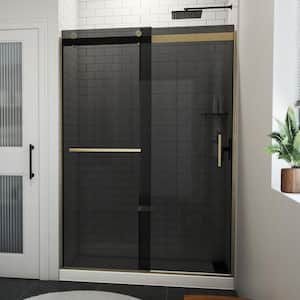 Sapphire-V 54 in. W x 76 in. H Sliding Semi-Frameless Bypass Shower Door in Brushed Gold with Gray Glass