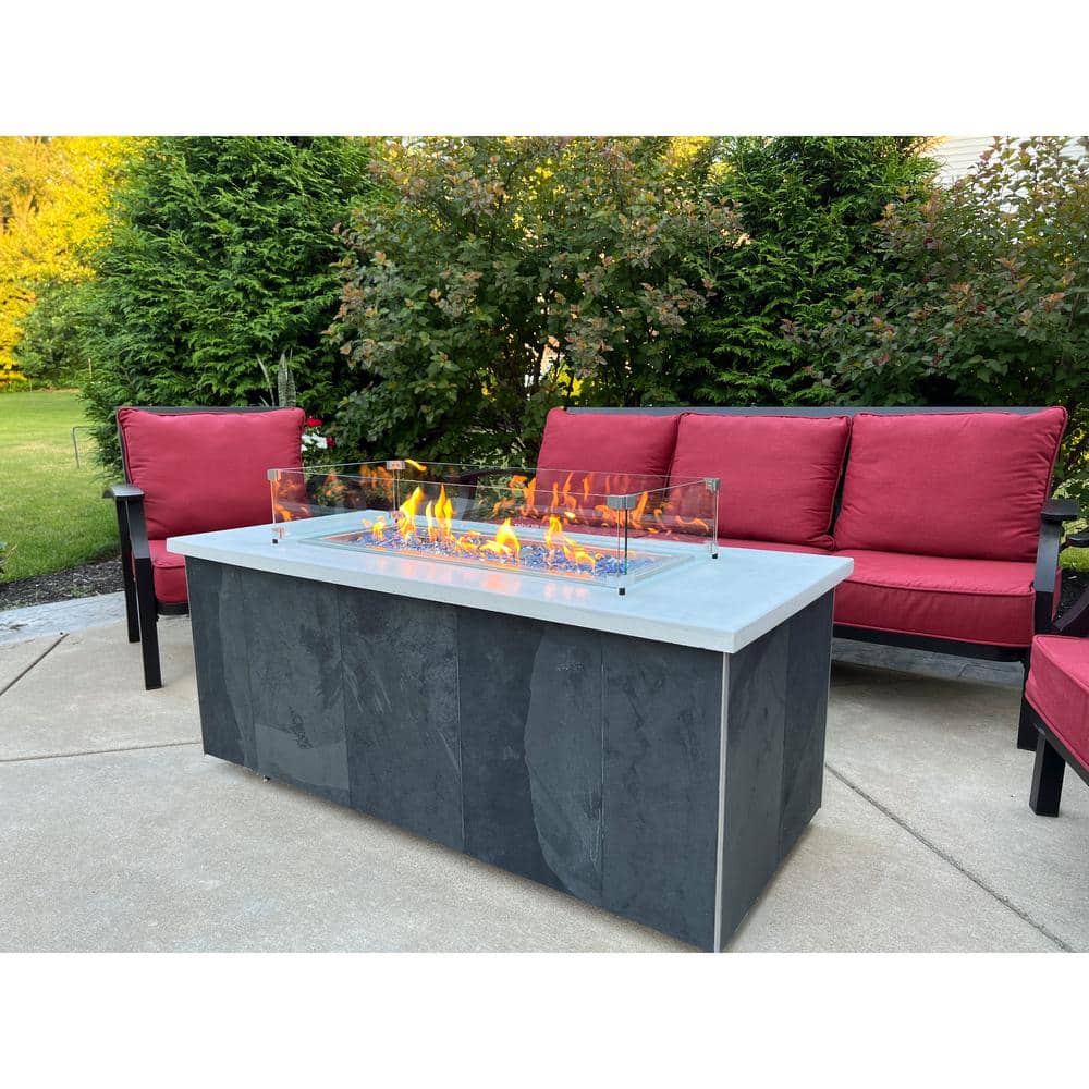 Clear Tempered Glass Fire Pit Wind Guard, 35" x 15" x 6"