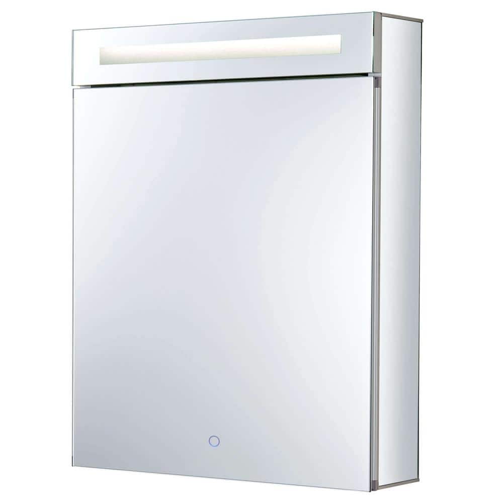 FINE FIXTURES 24 in. W x 30 in. H Recessed or Surface Wall Mount Medicine  Cabinet with Mirror in Aluminum Left Hinge LED Lighting AMB2430-L - The  Home