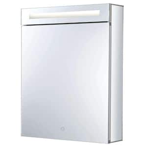 24 in. W x 30 in. H Recessed or Surface Wall Mount Medicine Cabinet with Mirror in Aluminum Left Hinge LED Lighting