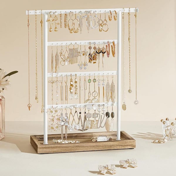 White 11.5 in. x 13.8 in. Metal Modern Jewelry Organizer Stand