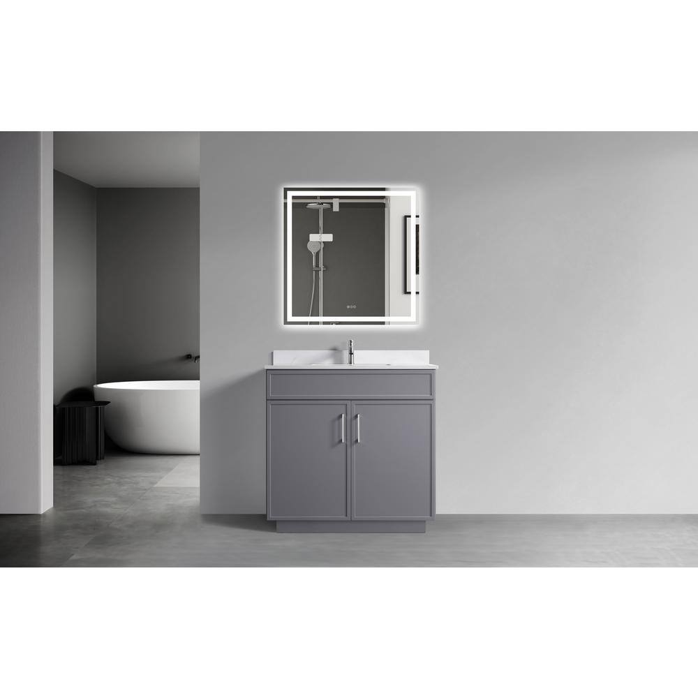 Gray 36" Freestanding Vanity with White Cultured Marble Top