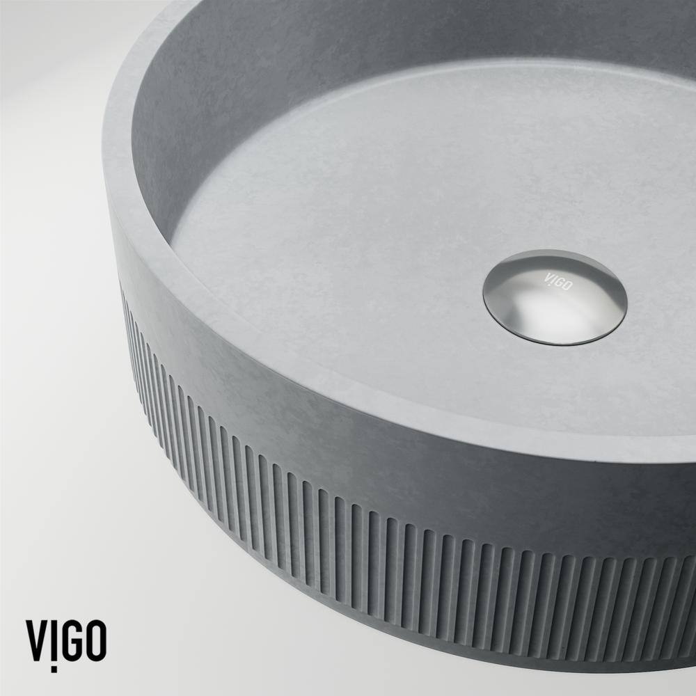 Gray Stone Round Above-Counter Fluted Vessel Sink