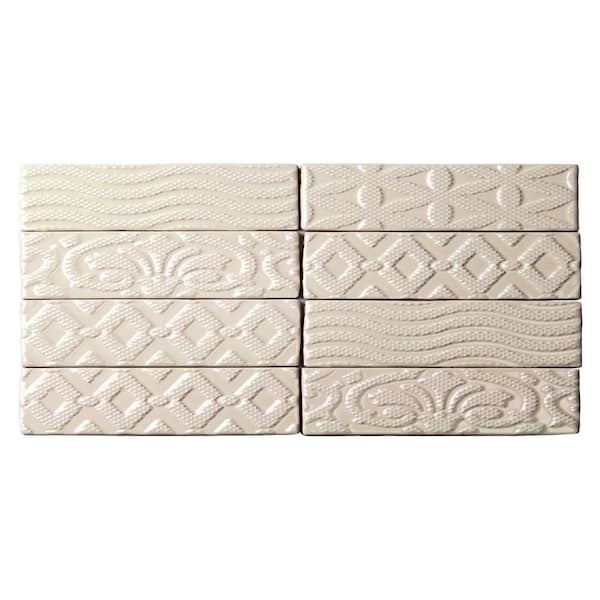 Ivy Hill Tile Catalina Deco Vanilla Ceramic Wall Tile - 3 in. x 6 in. Tile Sample